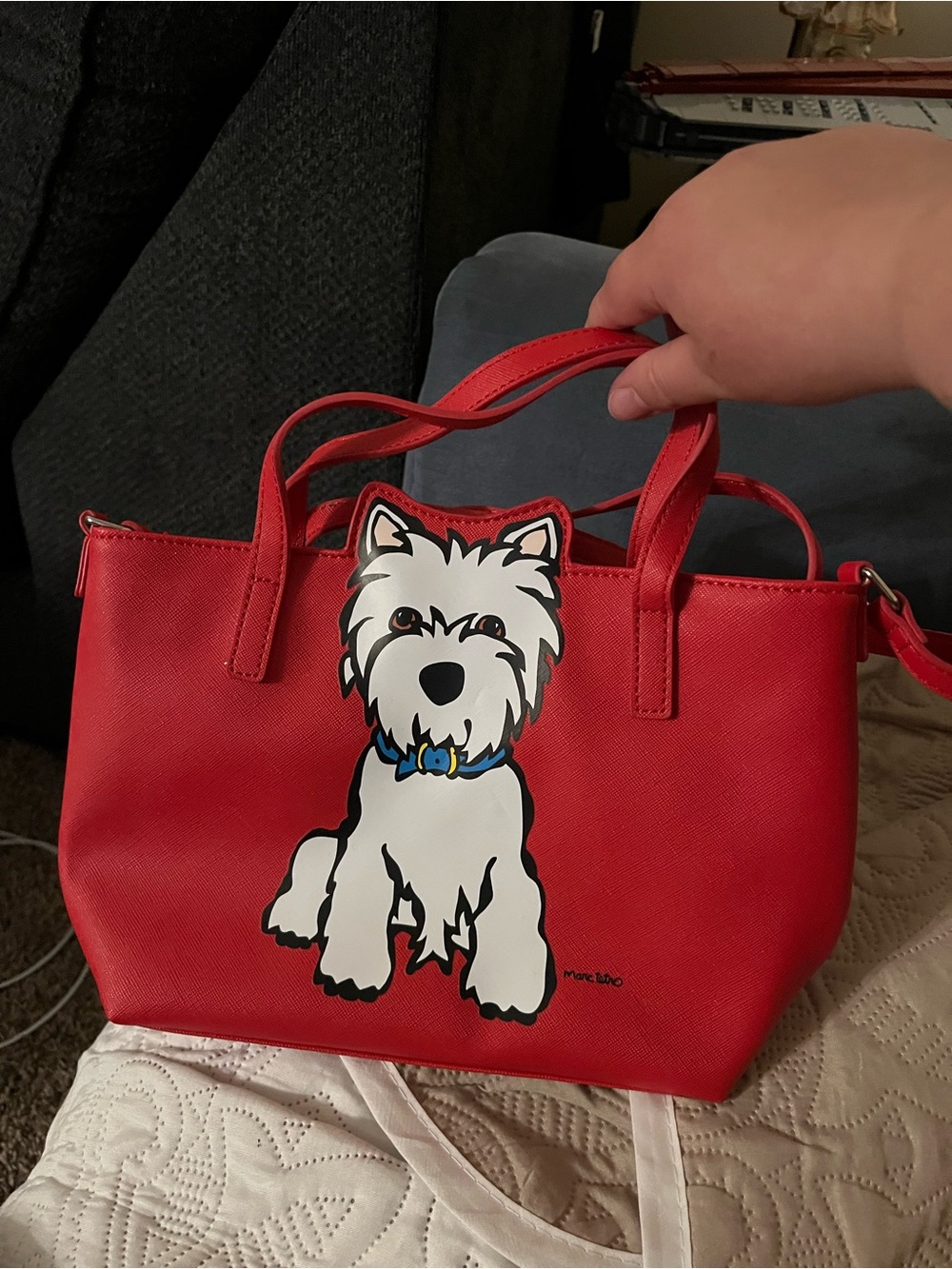Marc Tetro Red Leatherette Westie Dog Tote Bag